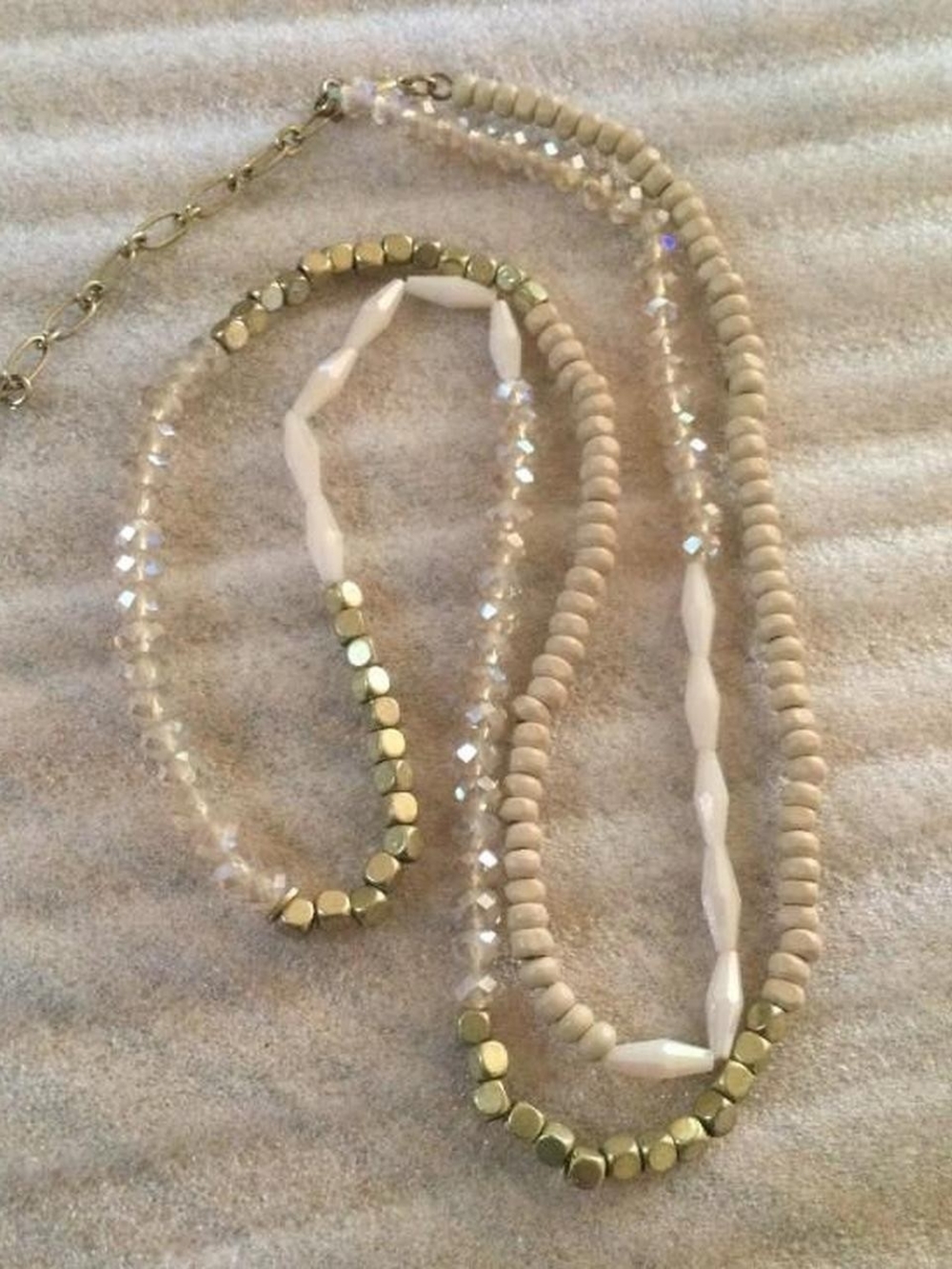 Neutral Beaded Necklace - Beige & Gold